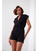 Elegant jumpsuit with an envelope neckline, black 5132 - Online store - Boutique